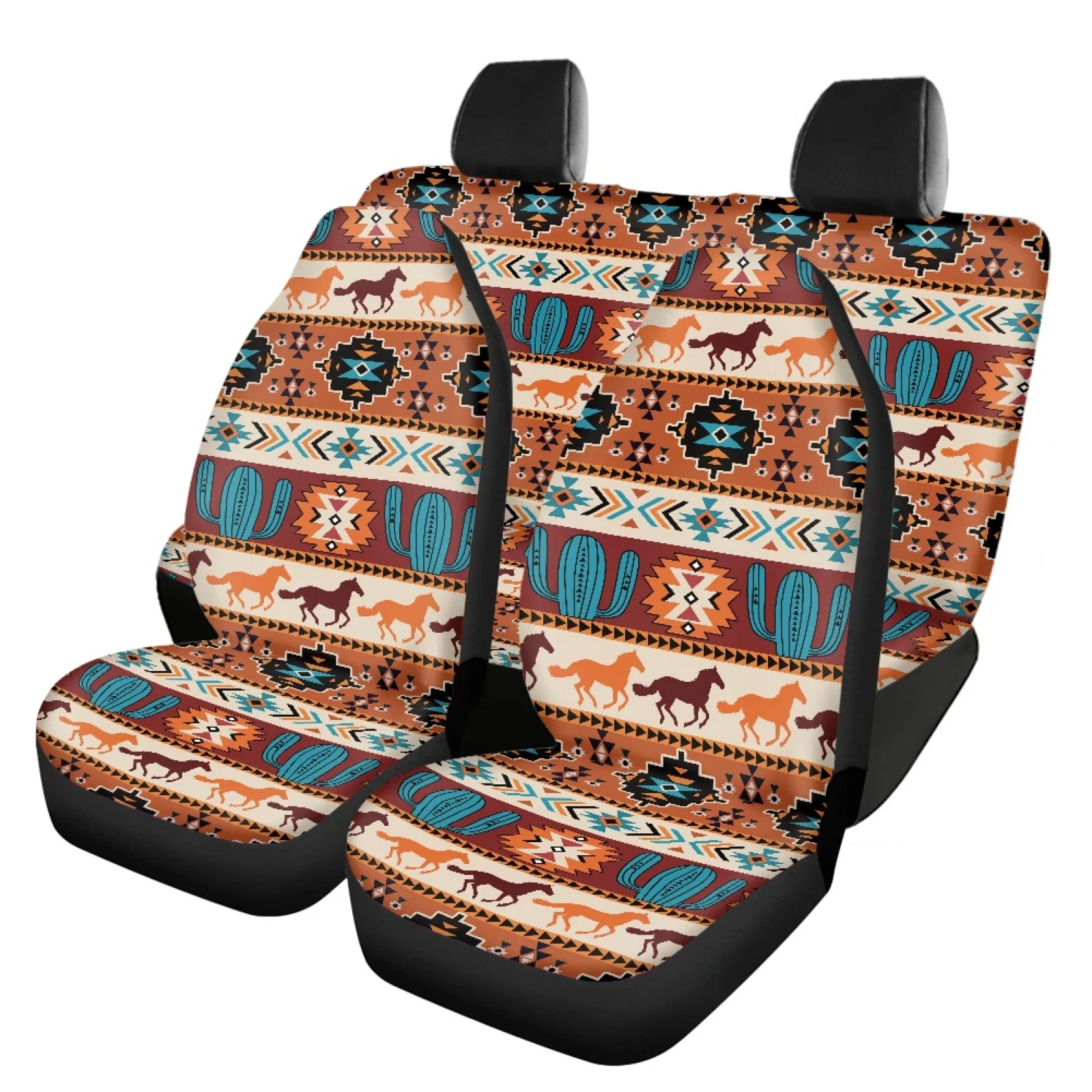 

Универсальные чехлы для автомобильных сидений с ацтекским принтом лошади спереди и сзади, полный комплект, подушки, аксессуары для интерьера автомобиля