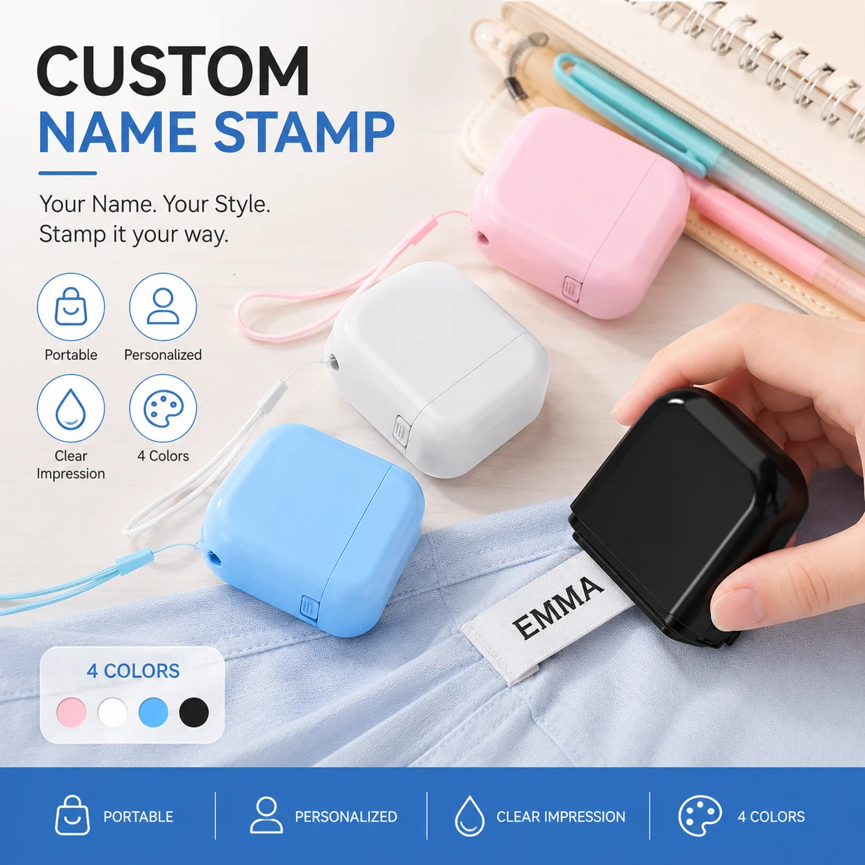 Personalized Custom Signature Stamp, Portable Pocket Self‑Inking Name Seal with Wrist Strap for Business & Paperwork