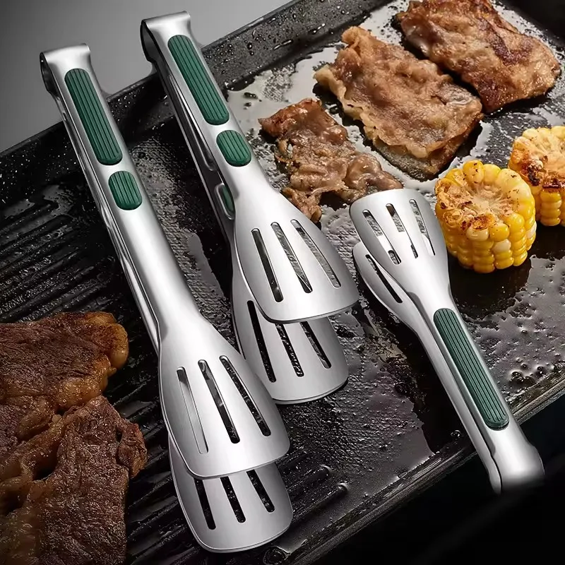 Anti-Slip Stainless Steel Kitchen Food Tongs Grill Meat Bread Serving Clip Barbecue Buffet Clamp Cooking Accessories
