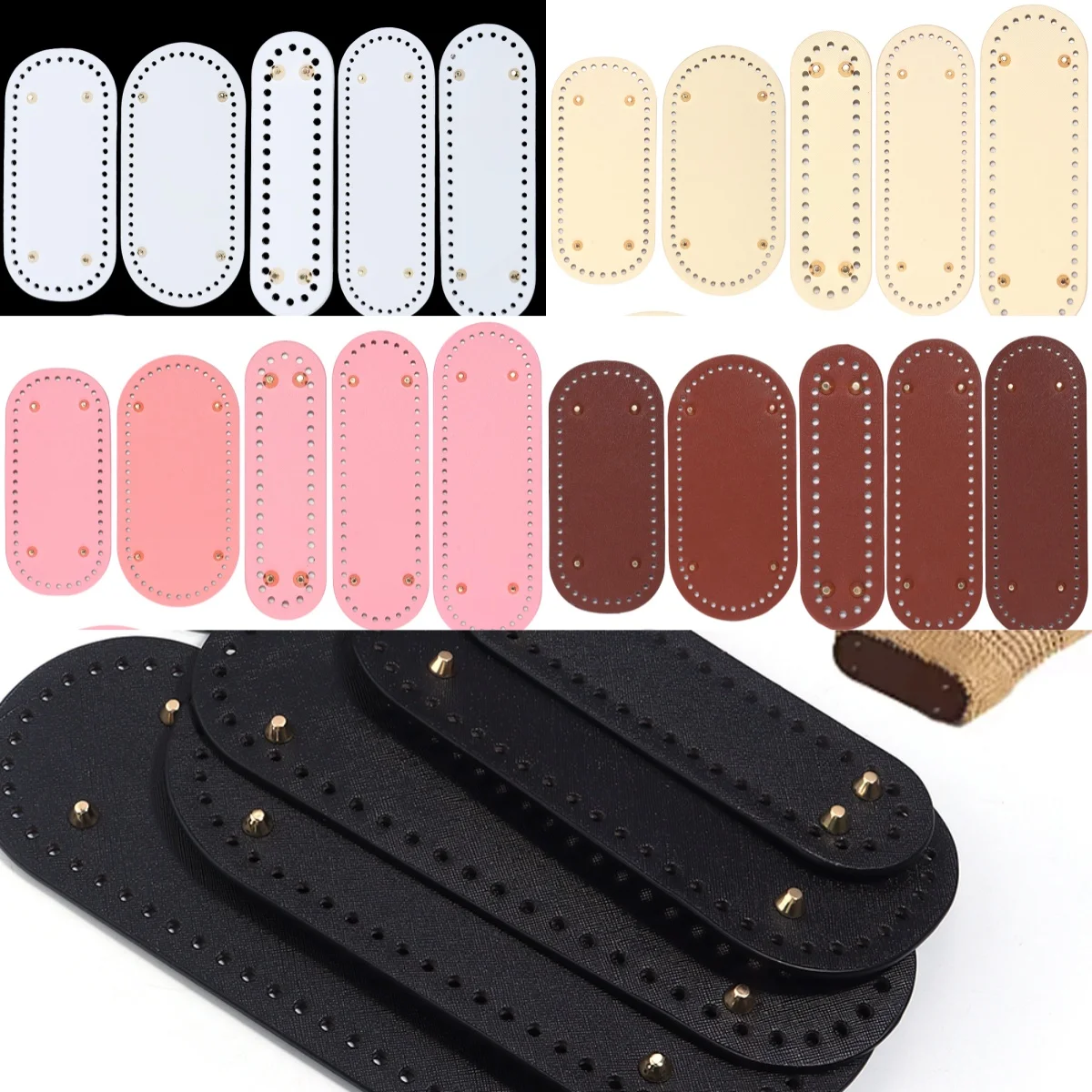 1pc/lot Colorful Long PU Leather Bag Bottom Hand-woven Bag Rivets Baseplate For DIY Handbag Cushion Pad Base Accessories
