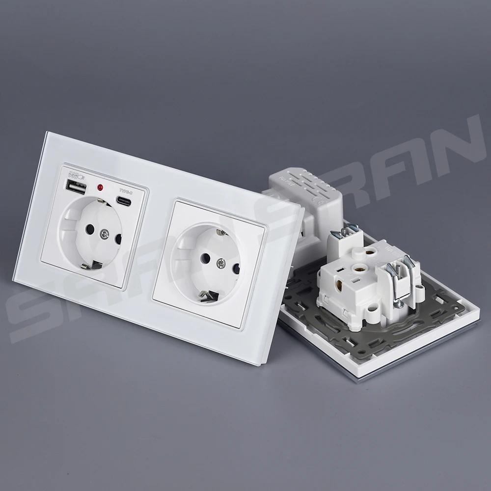 VISWE Type-c Usb wall socket 5V 2A Standard for EU Plug home 153*82mm Tempered Glass Crystal Panel 16A 220v Electric sockets