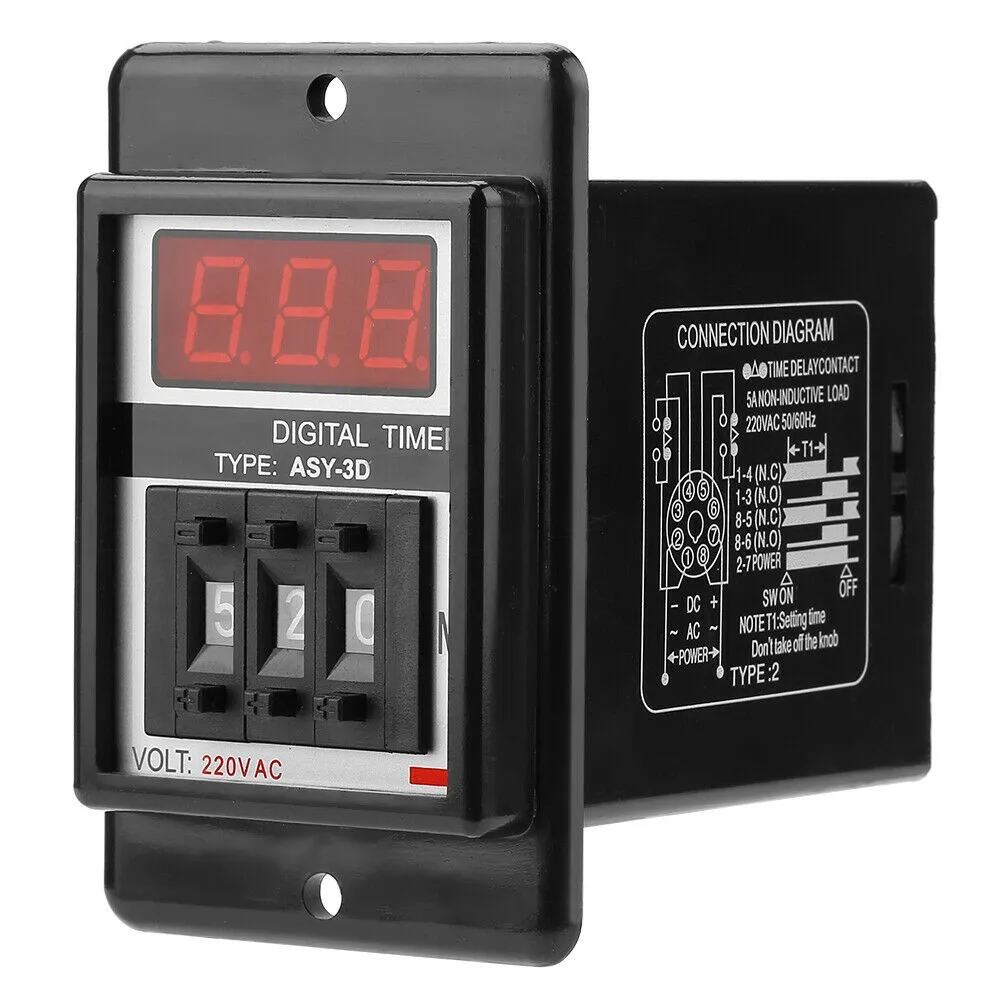 Time Relay ASY 3D 1-999 Seconds or Minutes Adjustable Delay AC 220V 50/60Hz 8-Pin for Machinery Control Systems