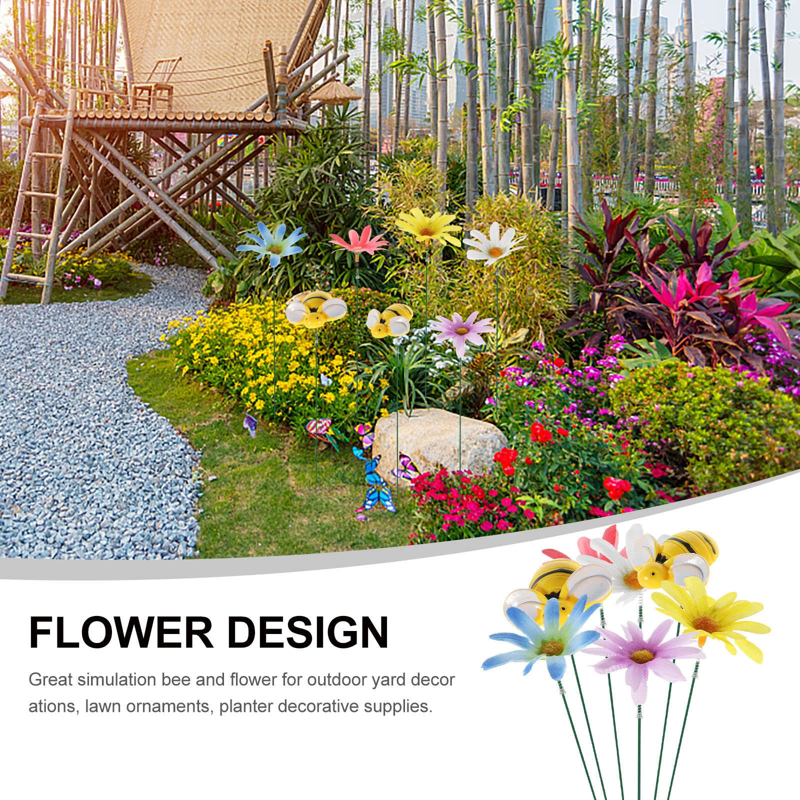 

1Set Realistic Bee and Flower Garden Stake Decorative Outdoor Lawn Yard Planter Ornament 3D Artificial Flower Stakes for Patio