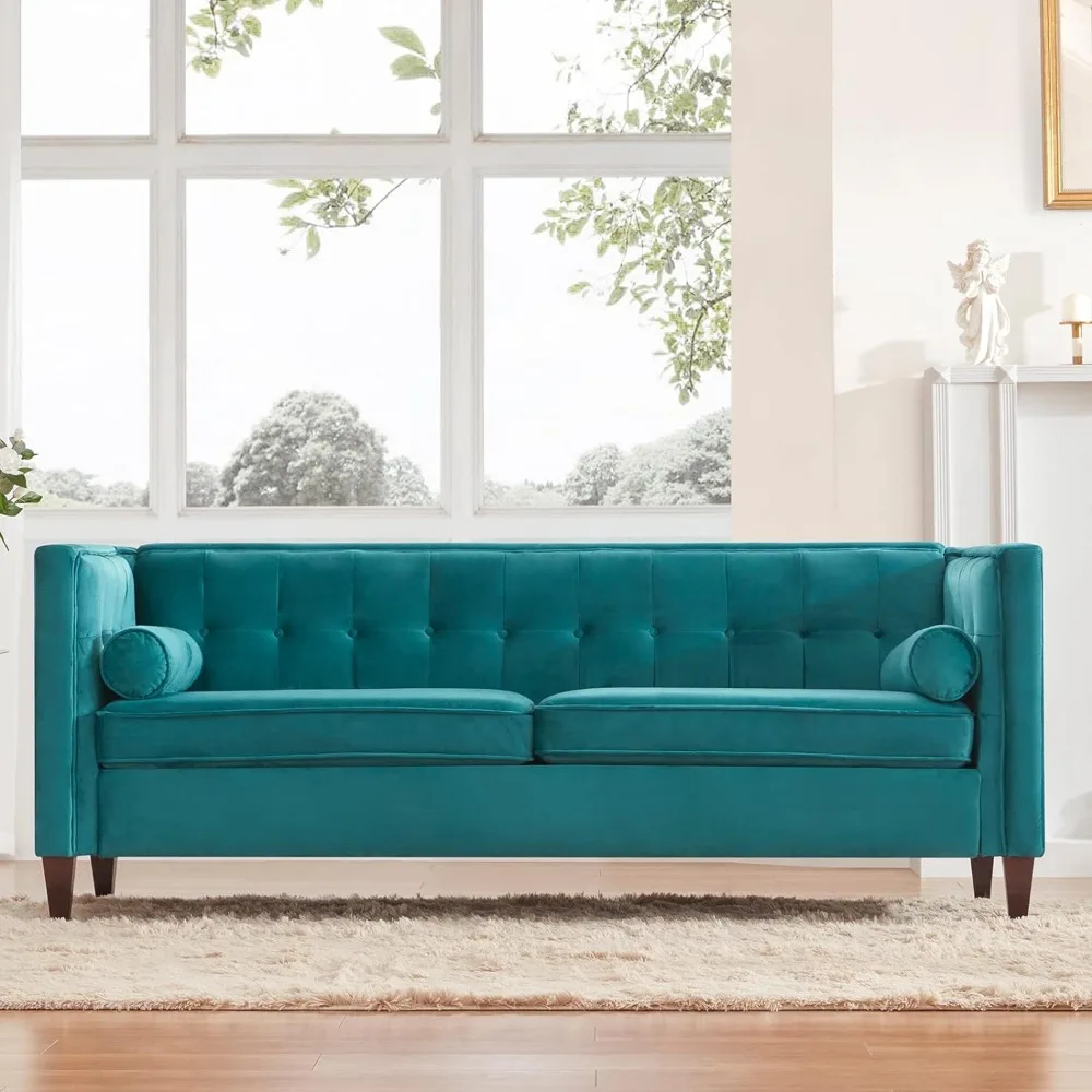 58'' W Velvet Sofa, Mid-Century Love Seats Sofa Furniture with Bolster Pillows, Button Tufted Couch,Tool-Free Assembly,Loveseat