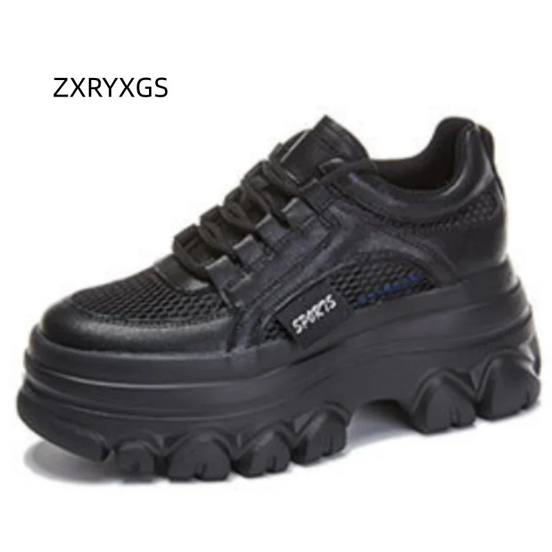ZXRYXGS 2026 New Spring Summer Cowhide Mesh Thick-Soled Heighten