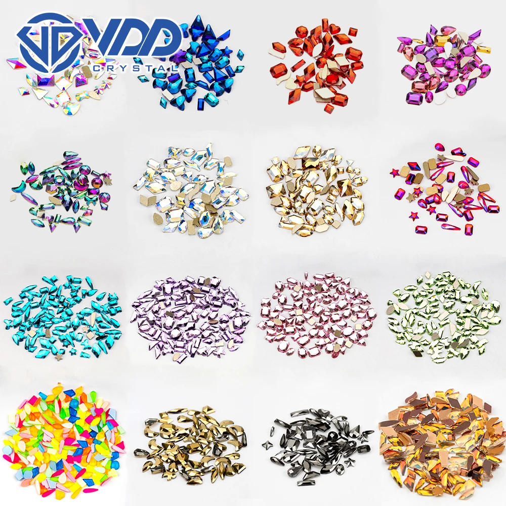 VDD 100Pcs Mix Shape High Quality Glass Crystal Rhinestones Flatback Strass Glitter Stones DIY Decoration Nail Art Accessories