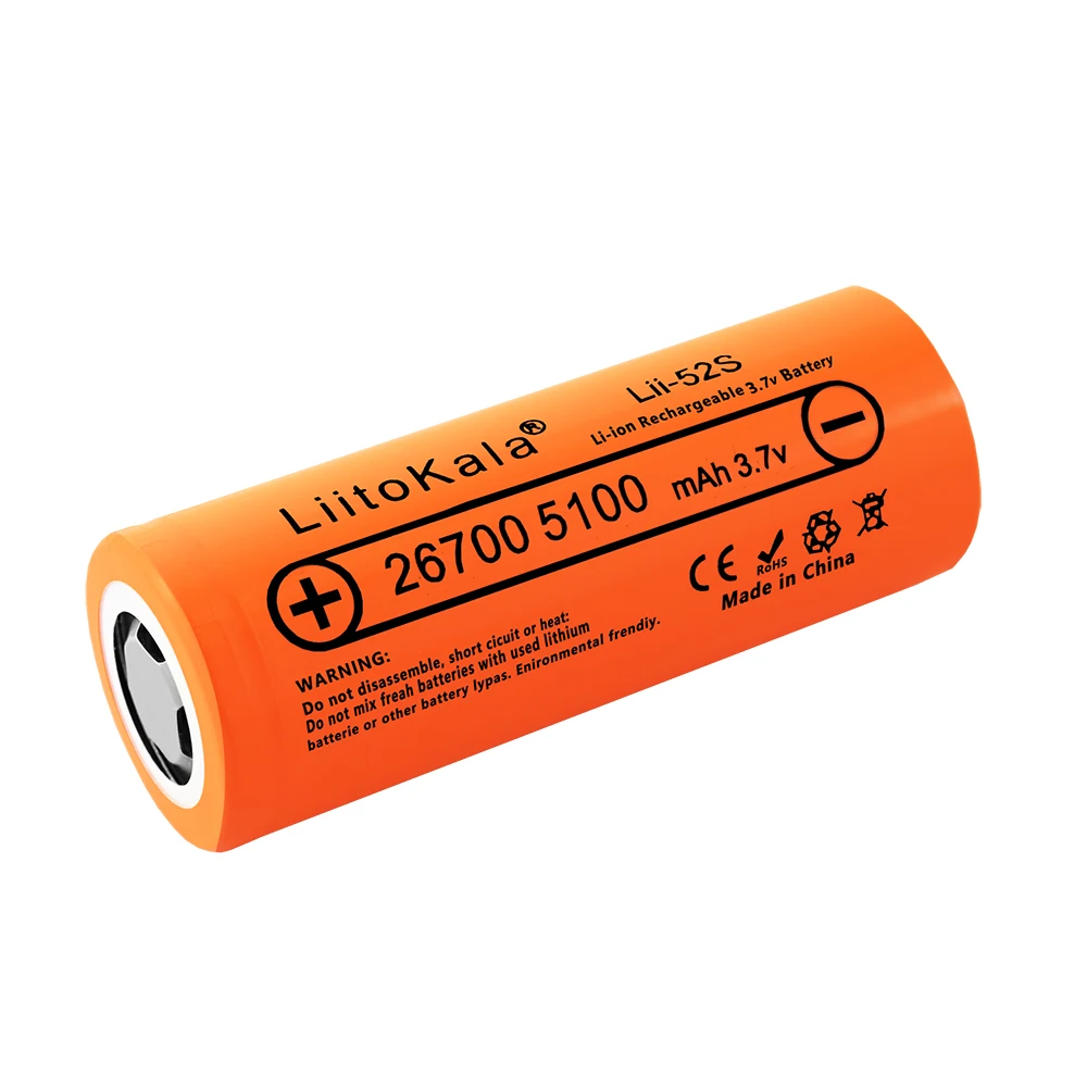 1-18 sztuk LiitoKala Lii-52S klasy A 3.7V 26700 5200mAh 20A moc akumulator litowy wielokrotnego ładowania 26700 3.7V nadaje się do latarki