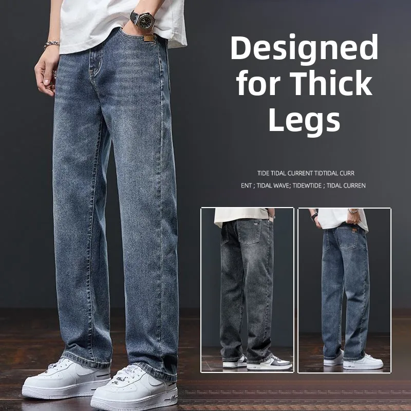 

Мужские джинсы прямого кроя класса люкс: комфортные, универсальные, в стиле ретро, повседневные, широкие брюки, осенне-зимняя новинка, свободный крой...