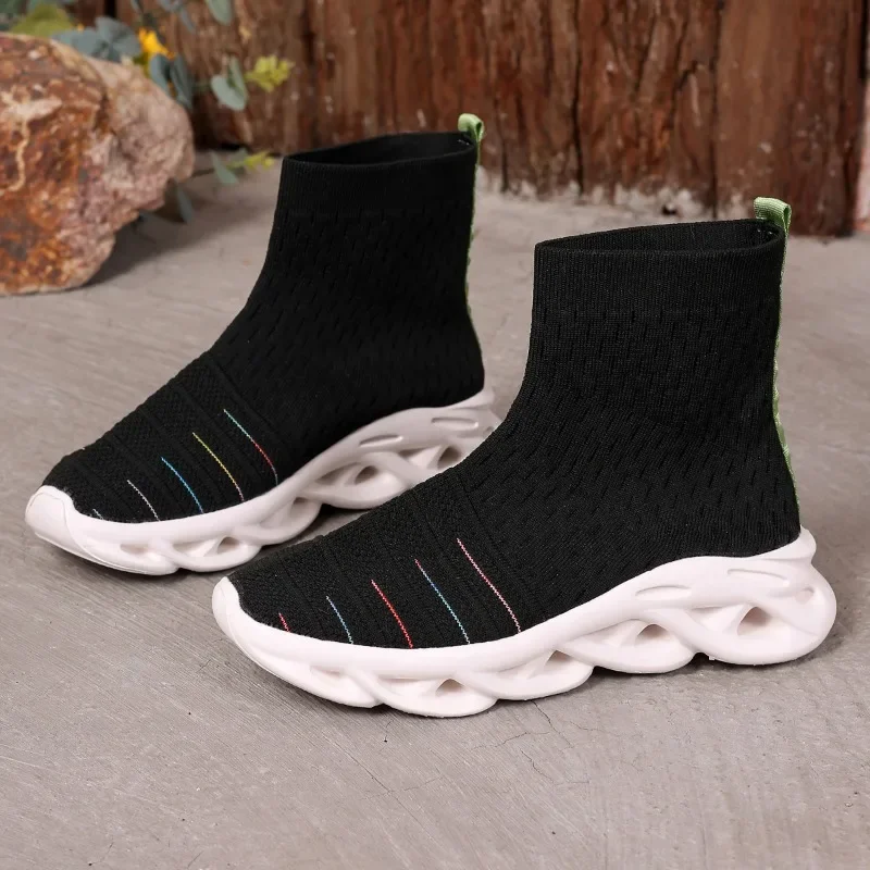 Female Shoes on Sale 2024 New Elastic Fabric Women Vulcanize Shoes Autumn Breathable Mesh Solid Casual Short Barrel Socks Boots