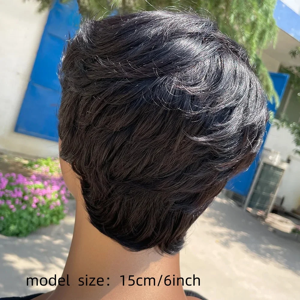 픽시 컷 가발 인모 가발 짧은 픽시 컷 가발 여성용 인모 머신 메이드 앞머리 가발