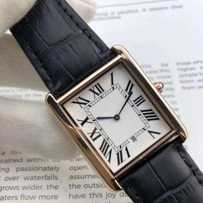 Designer Luxury Watch Original Square Case 2 Hand Quartz Movement High Quality Stainless Steel Band Fashion Style