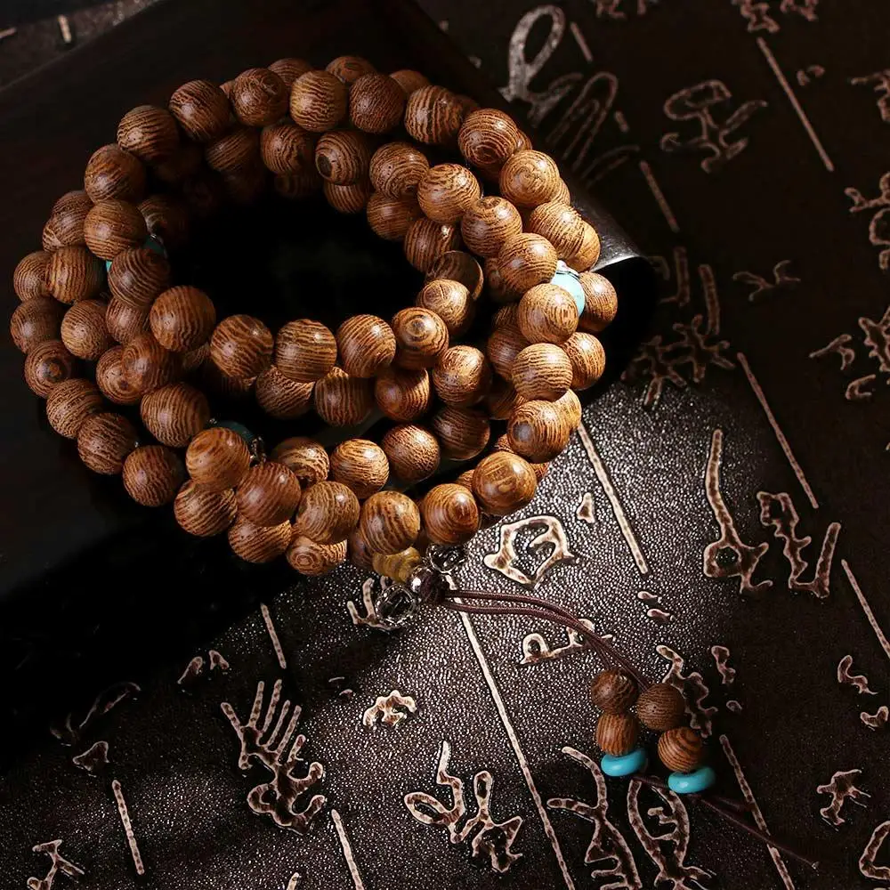 Meditation Stone Beads Tibetan Mala 108 Turquoise Bracelet Wenge Buddhist