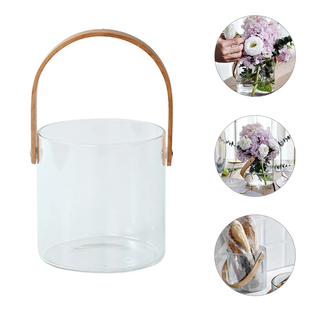 

Glass Ice Cube Bucket Portable Transparent Simple Bar Pub Ice Wine Cooler Party Beverage Holder Chiller Tub