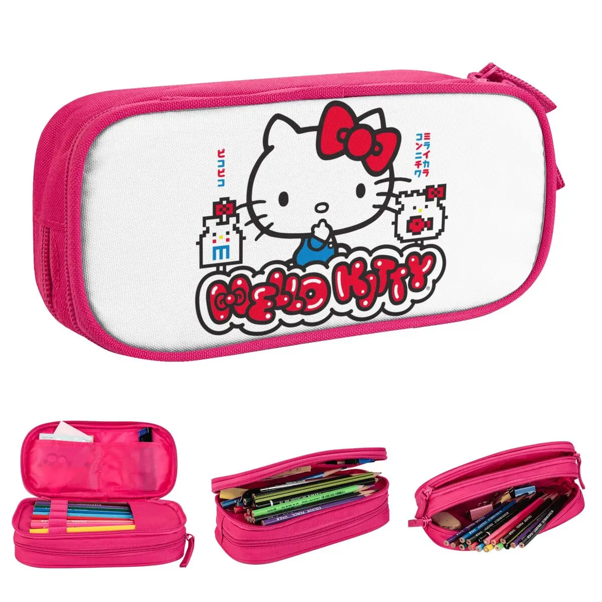 Hello Kitty Pencil Case New Pen Bag Student Big Capacity Office Zipper Pencilcases