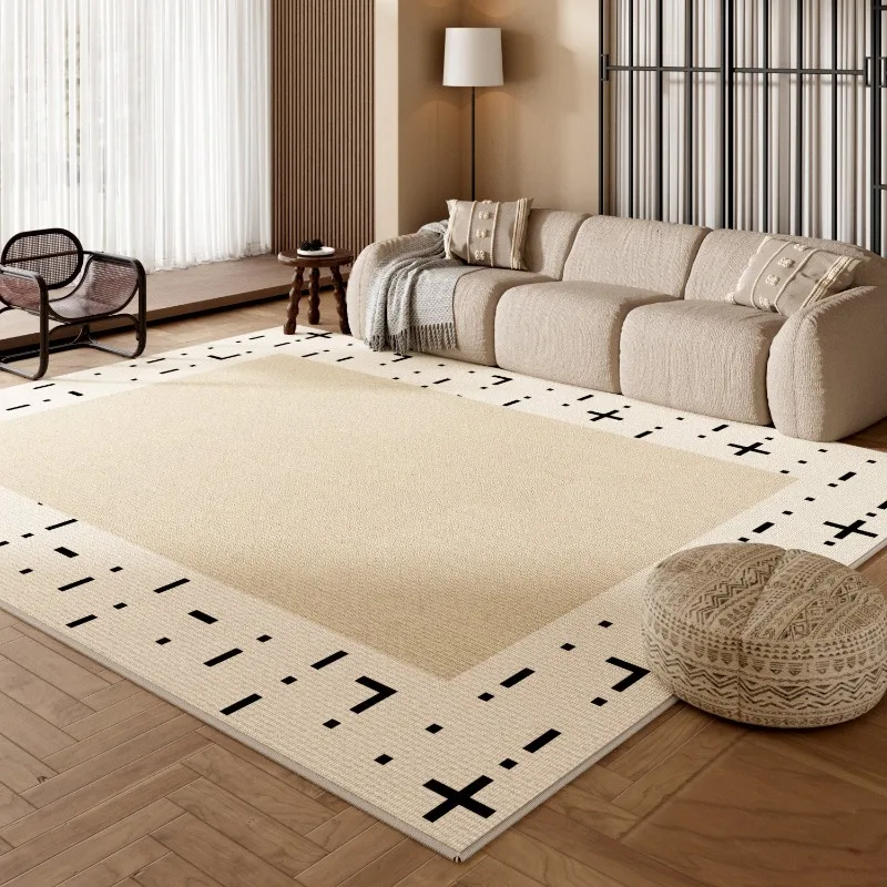 

Large-Area Living Room Carpet Beige Geometric-Print Bedroom Rug Stylish Light-Luxury High-End Home Decor Coffee Table Floor Mats