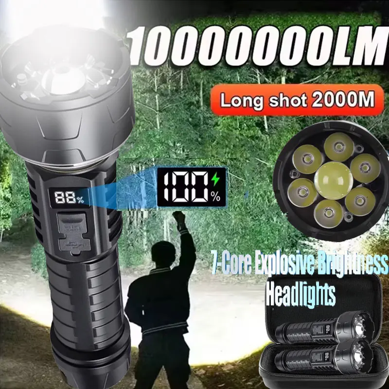 مصباح LED عالي الطاقة، مصباح يدوي COB قوي من النوع C قابل لإعادة الشحن مع شعلة عرض الطاقة للتخييم في الهواء الطلق والمشي لمسافات طويلة #1