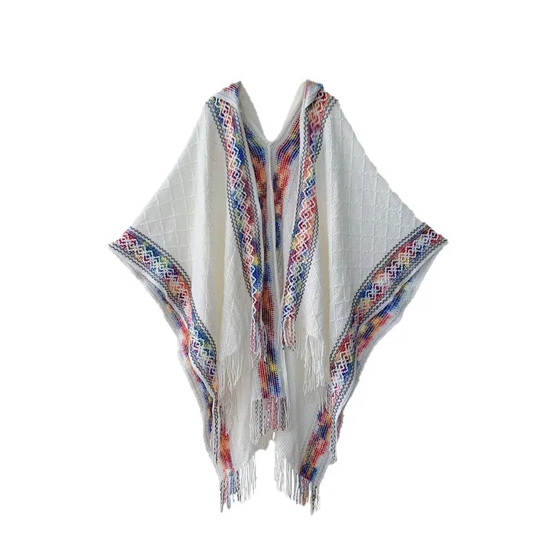 

Белоснежная женская шаль с капюшоном в этническом стиле, новая накидка для путешествий