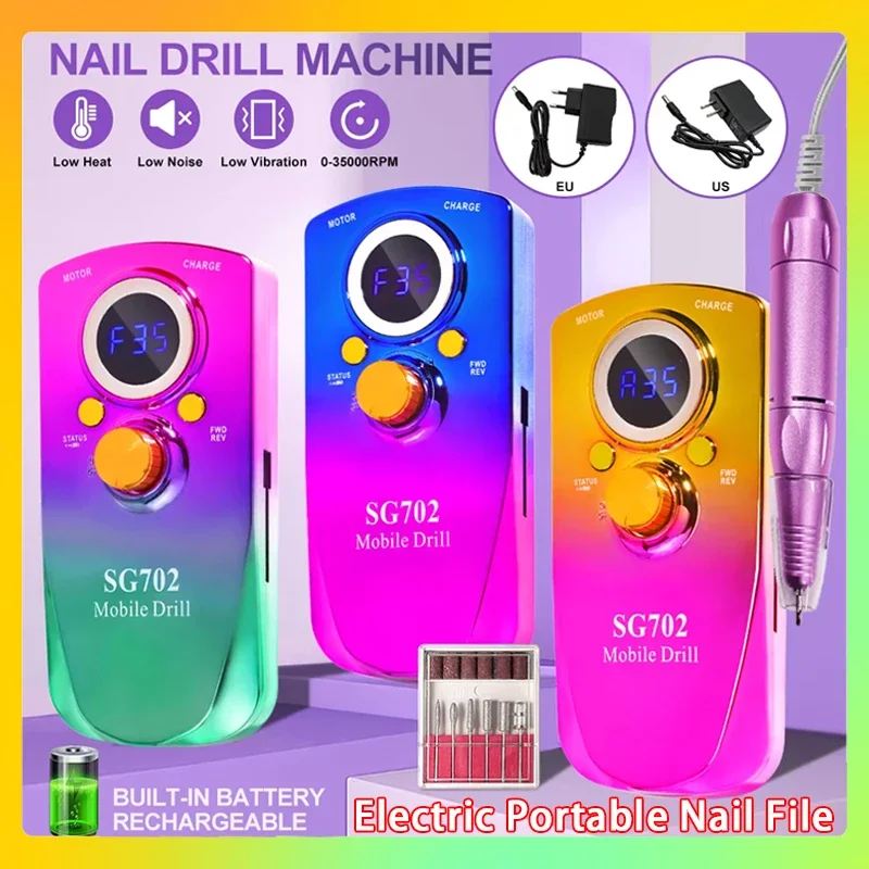 Trapano per unghie elettrico ricaricabile per manicure a basso rumore con connessione USB Set di punte per rimozione smalto Levigatrice per manicure