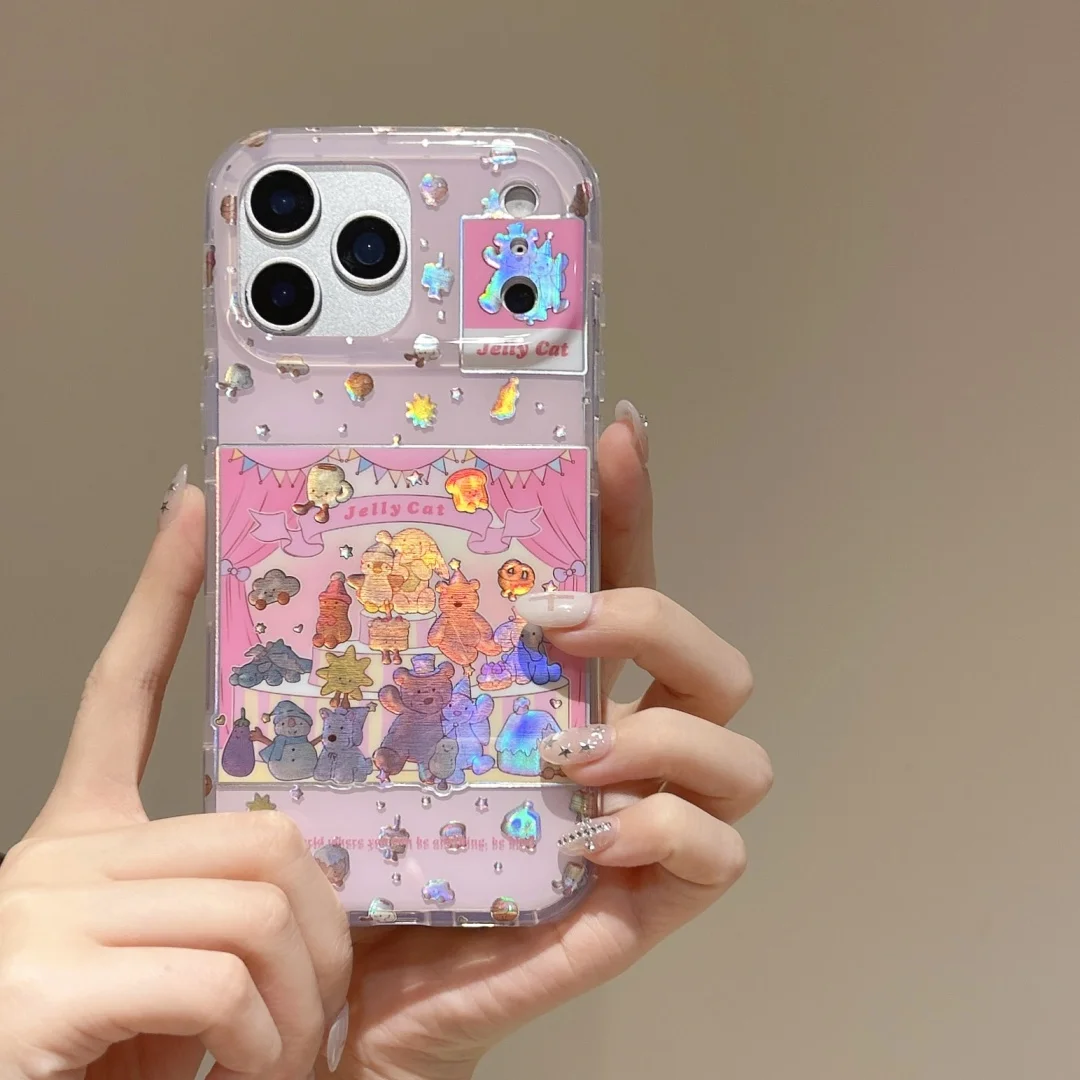 

Retro cat and dog Animal party Phone Case for iPhone 17 Pro Max 16 15 14 13 Pro Max Plus Luxury Laser Aurora Cover