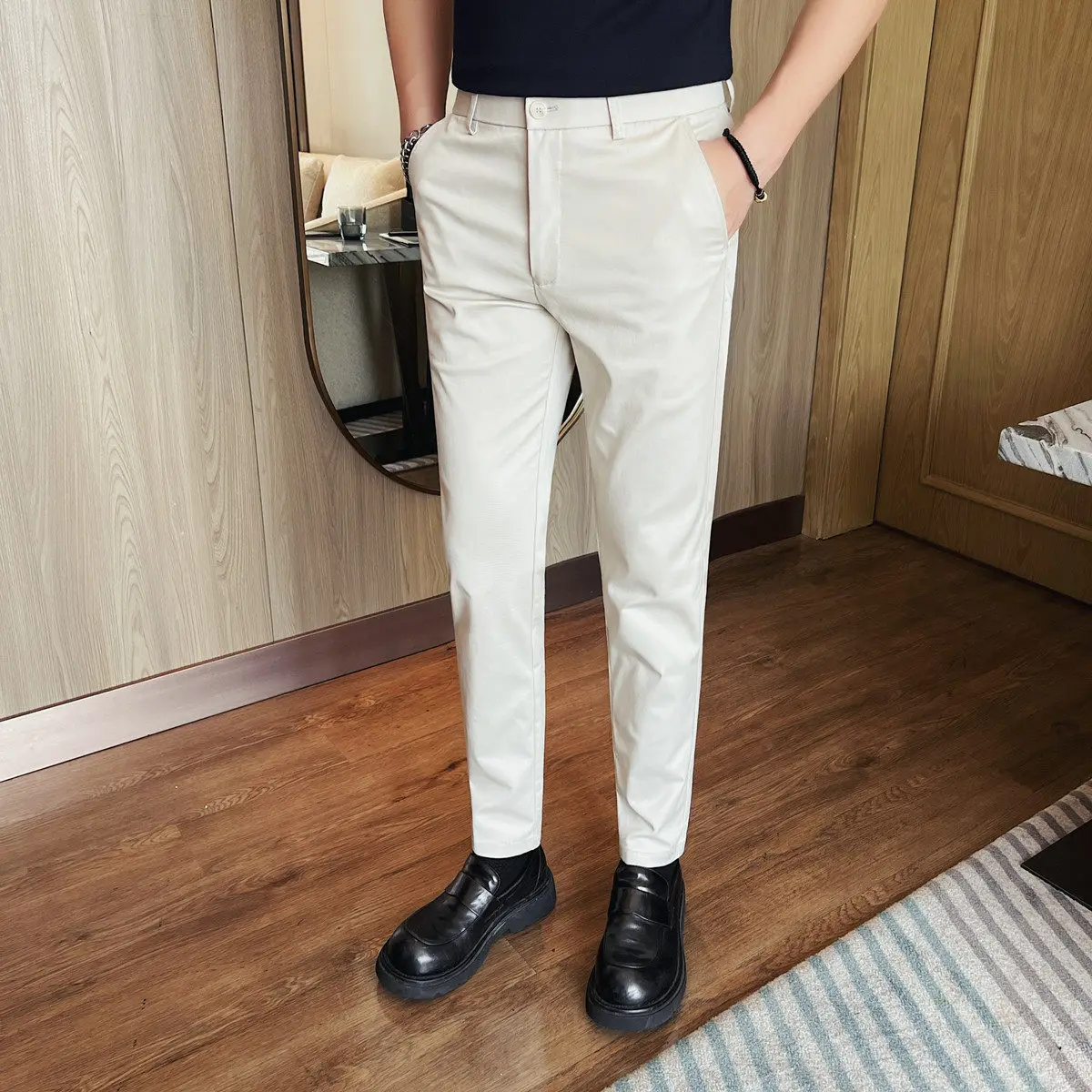 

High Quality Business Casual Pants Men Solid Color Suit Pants Slim Fit Office Social Formal Pants Classic Streetwear Trousers