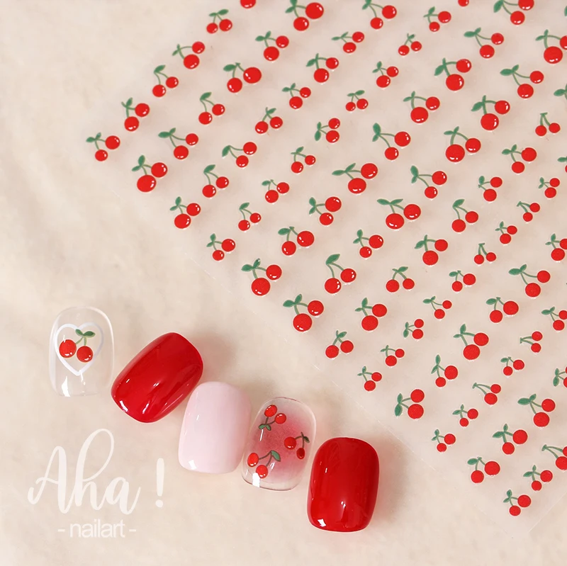 3D Cherry Fruit Nail Art Stickers 8*10cm Summer Lemon/Red Cherry Self-Adhesive Nail Decals 1Pcs Girl Cherry Manicure Slider &*&