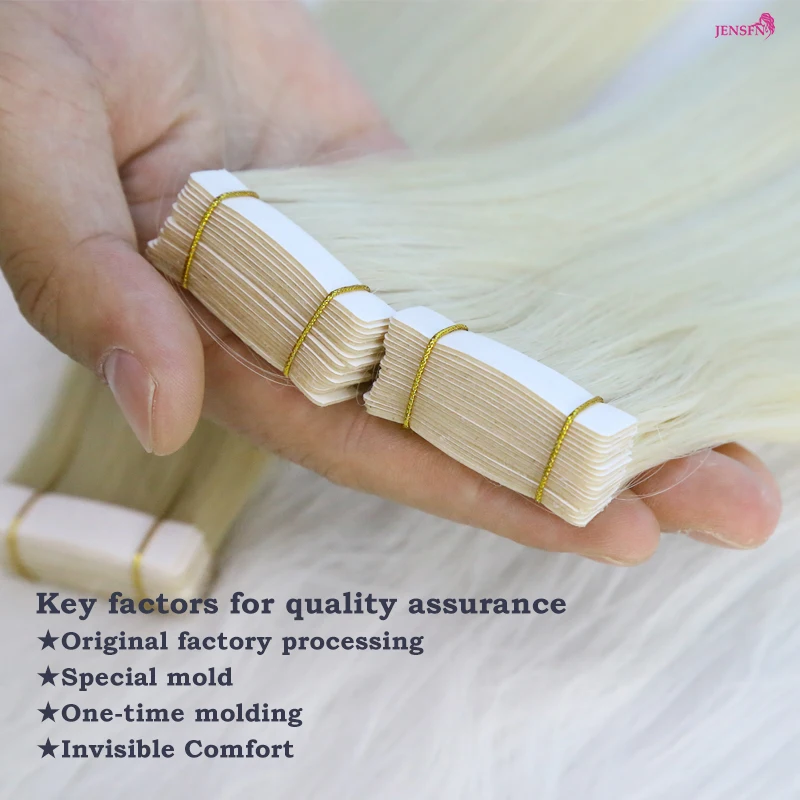 JENSFN High Quality Tape In Hair Extensions Straight 100% Remy real Human Hair 16