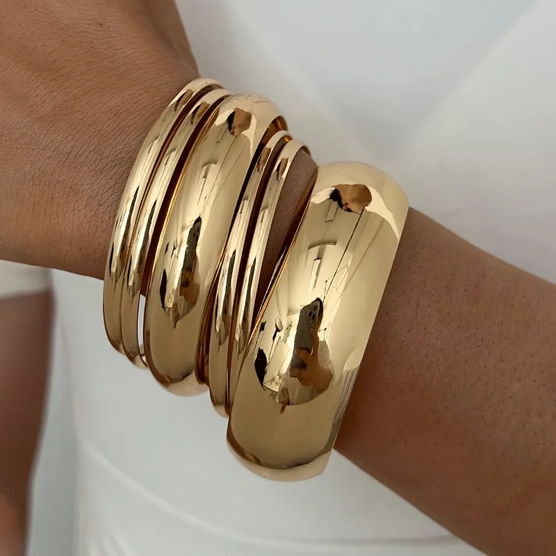 6-teiliges Punk-Hip-Hop-Set mit breiten Stapelarmbändern für Frauen, Vintage-Geometrie, klobige Metallarmbänder, Alltagsschmuck, Geschenke, neu – Detail 3