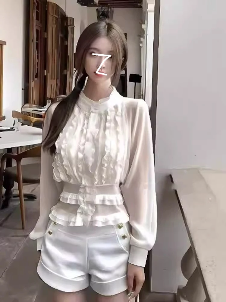 Ele Long Sve Stehkragen Laterne Sve irt Damen Faion Design Frühling Herbst Saisonale Erwachsene Einfache Sle Button...