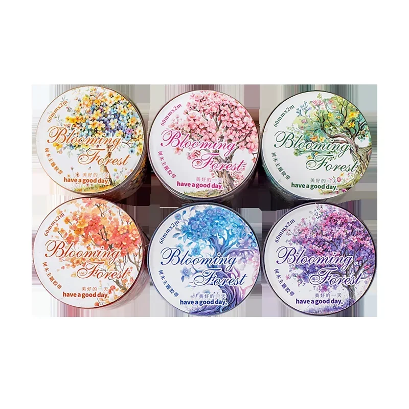 1 rollo de cinta PET que florecen árboles del bosque bosque fresco rosa corte de ensueño sombras bosque circulante adhesivo 6CM * 2m