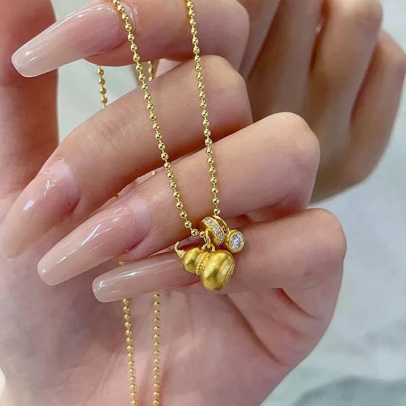 9999 gold New Chinese-style ancient craftsmanship Little Fatman Gourd Necklace Unique Design Sophisticated Fashionable