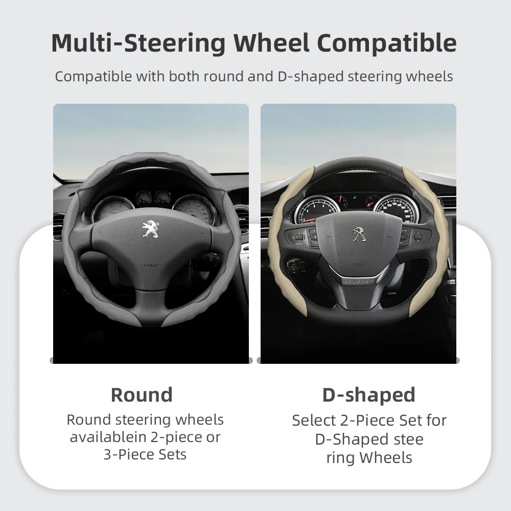 غطاء عجلة القيادة لبيجو، تصميم رياضي على شكل موجة، جلد مسامي، مجزأ، غير قابل للانزلاق، حافظة واقية ماصة للعرق نوفيل 208 308 408 2008 3008 4008 5008 508 Sw Rifter Traveller