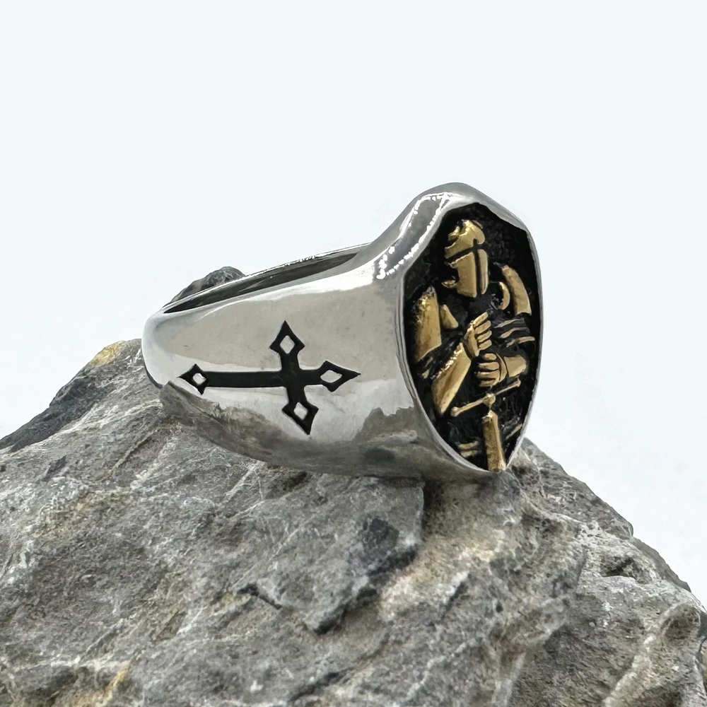 Solid Warrior Cross Ring 316L Stainless Steel Jewelry Helmet and Armor Hero Man Ring size 7-13