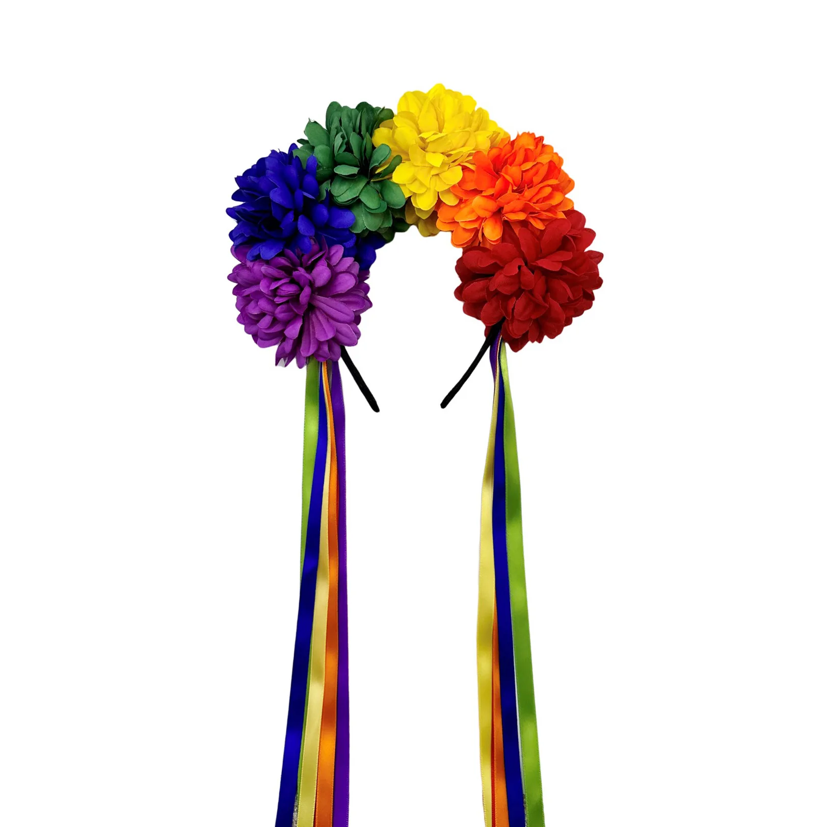 

Party Flower Headband Festive Rainbow Marigold Headband Day Of The Dead Headwear Traditional Faux Flower Ribbon Headband