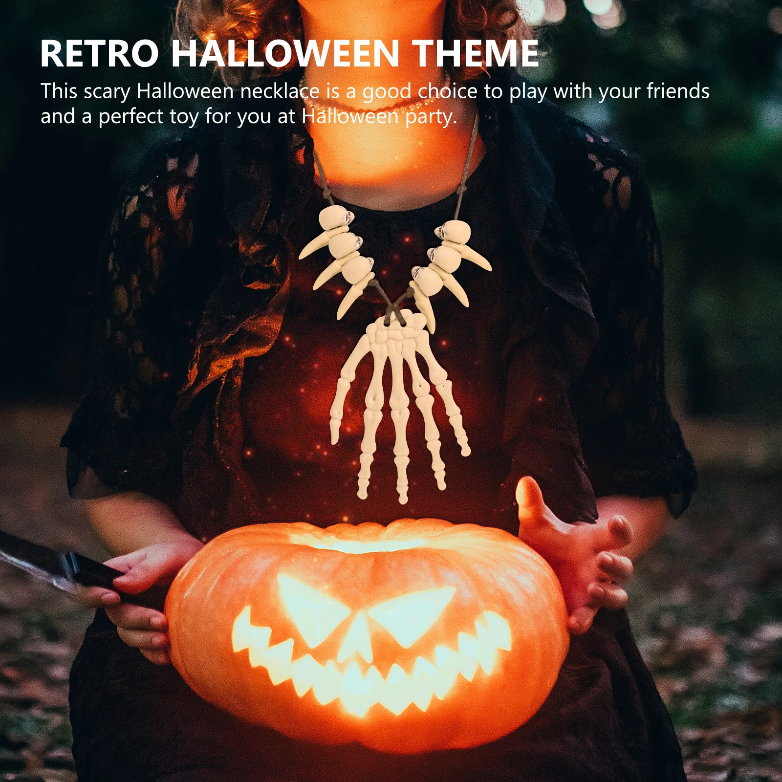 Collana con teschio H Bone Collane di Halloween Catena beige Ciondolo retrò Accessorio per costume Materiale in resina Regalo di gioielli