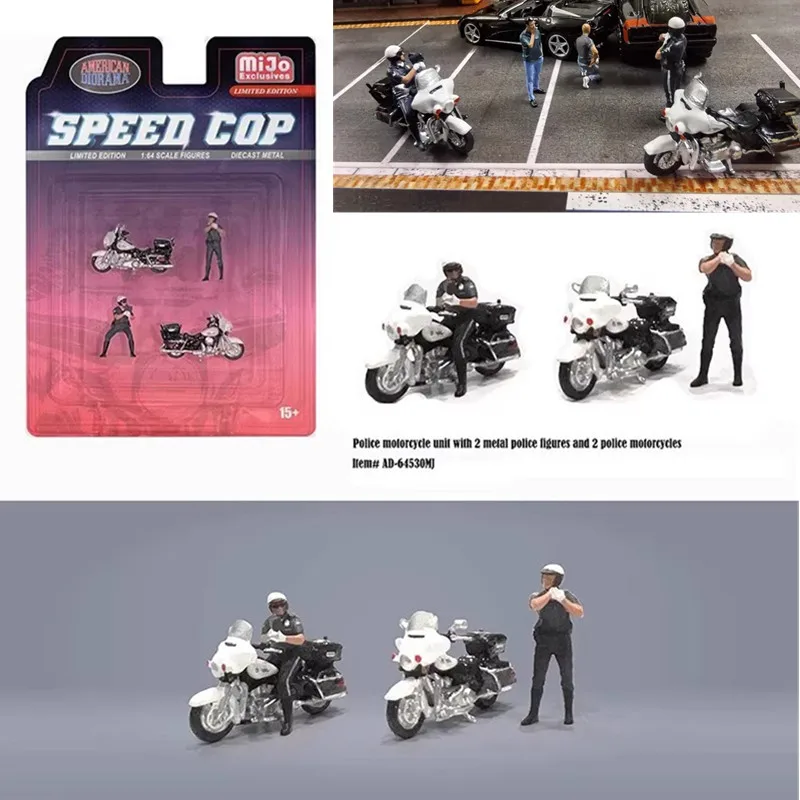 

2025 New 1/64 Scale Modern American Highway Patrol police With Motocycle Scene Accessory DIY Miniature Action Figure Display