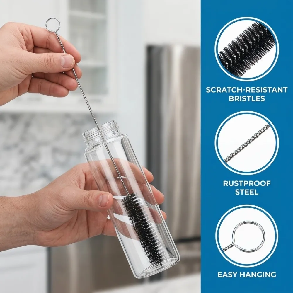 10Pcs Stainless Steel Handle Cleaning Brush Nylon Bristle Sturdy Tool Brush Strip Shape Brush Mechanical Cleaning