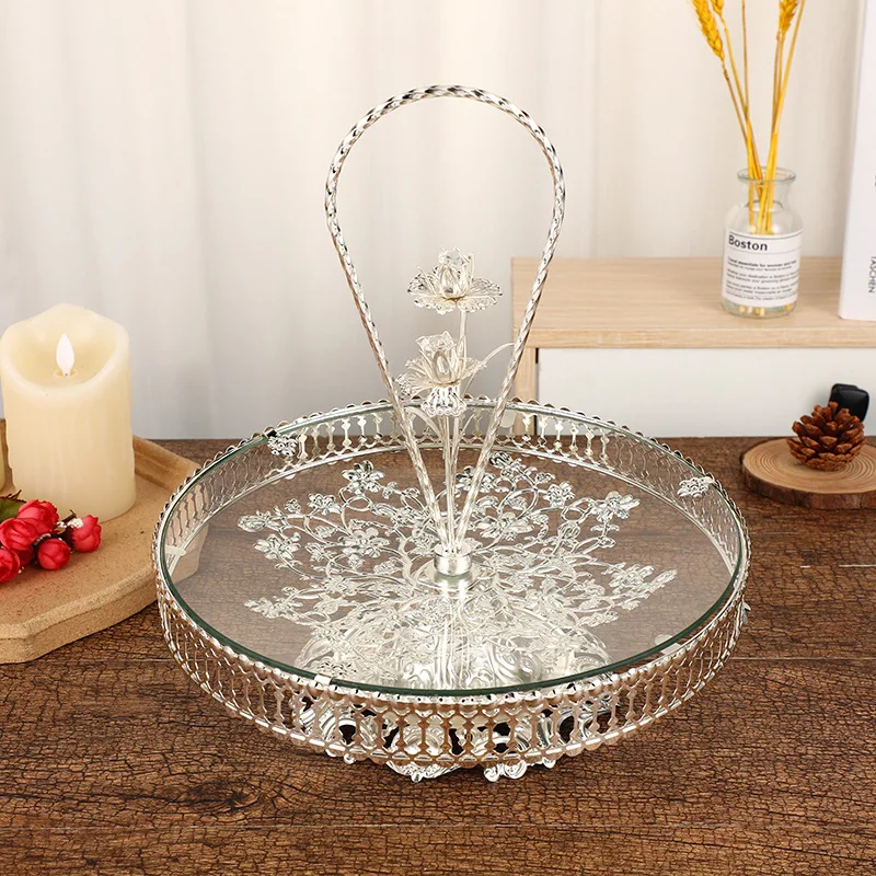 European silver pattern carving single-layer fruit plate, three-dimensional decorative handicraft fruit plate
