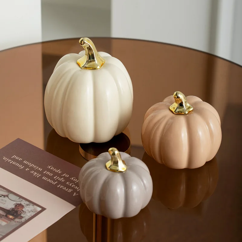 Nordic Tricolor Pumpkin Decor Creative Vintage Ceramic Art Halloween Decorations For Home Living Room Tabletop Decor Art Shelf