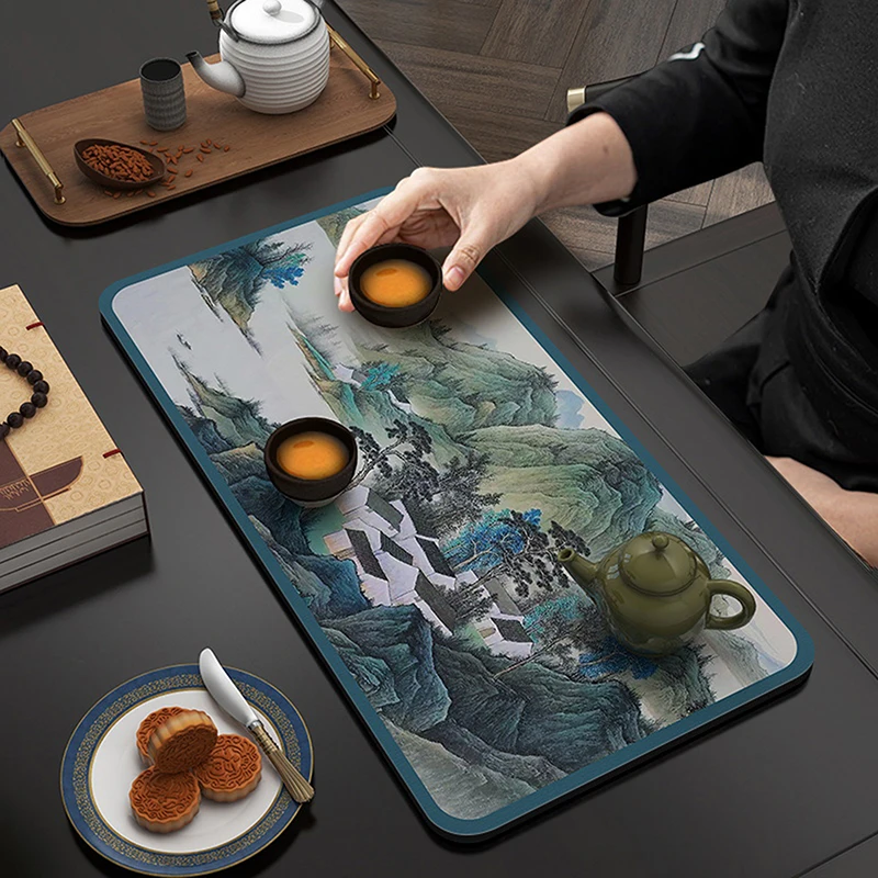 Chinese-style Tea Flag Tablecloth, Absorbent, Quick-drying, High-end Long Tablecloth For Home Use, Wash-free Tea Towel.