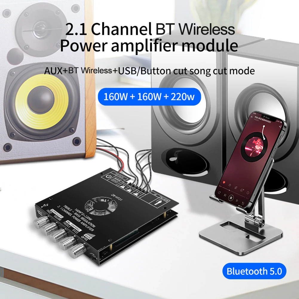 ZK-HT21 160W*2+220W  Digital Power Amplifier Board DC15-36V TDA7498E Stereo Power Amplifier Module Bass AUX/USB Amplifier BT5.0