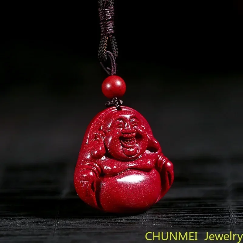 Raw Cinnabar Maitreya Buddha Pendant Big Belly Laughing Buddha Necklace Pendant Purple Gold Sand Buddha Statue Cinnabar Jewelry view 2