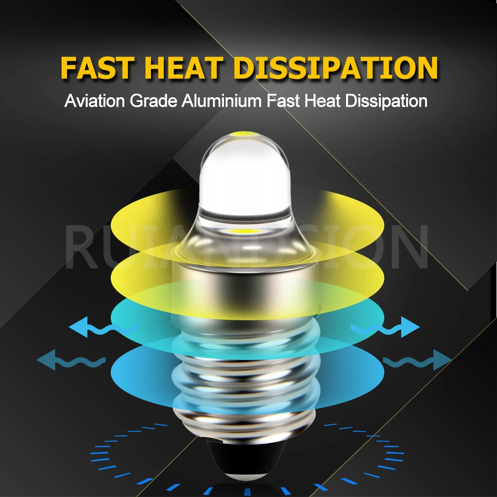 2x E10 Led Flashlight Bulb DC3V 12V Instrument Machine Bulb Indicator Lamp Replacement Torch Emergency Lamp Warm White/White Set image 4