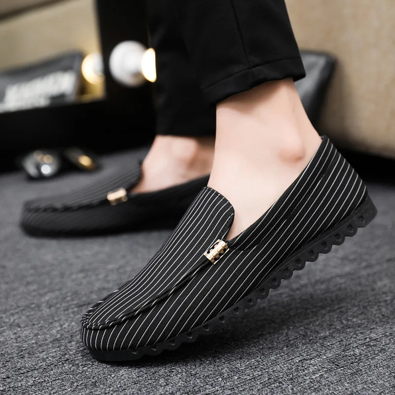 Men's Leather Shoes White Flat Stripe Male Casual Shoe  Trend Common Retro Classic Original Summer Sale Low Price New in On