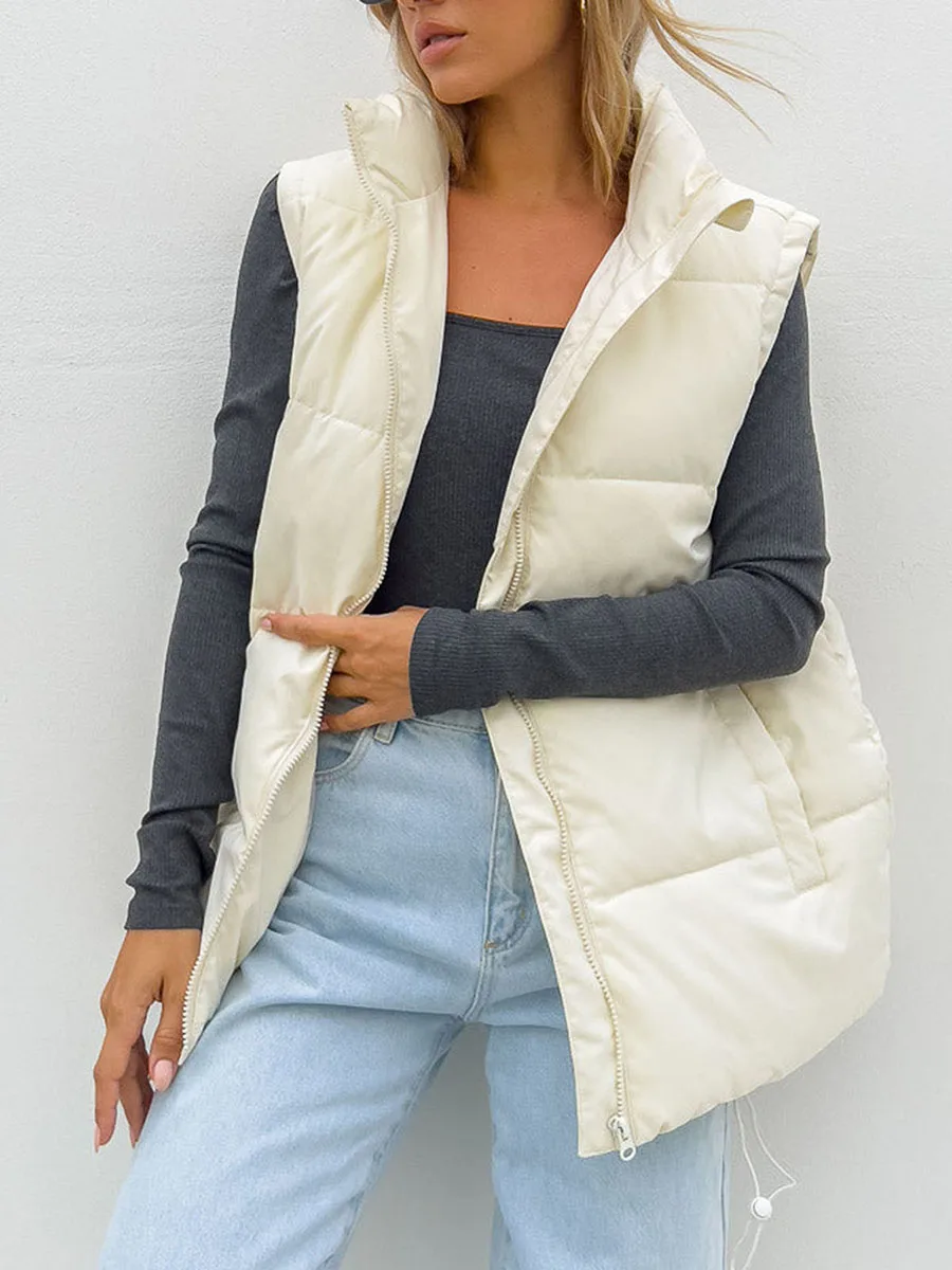 Lichtgewicht Damesjassen Met Ritssluiting En Kraag Vesten Herfst Winter Oversized Mouwloze Gewatteerde Vesten Effen Kleur Vest