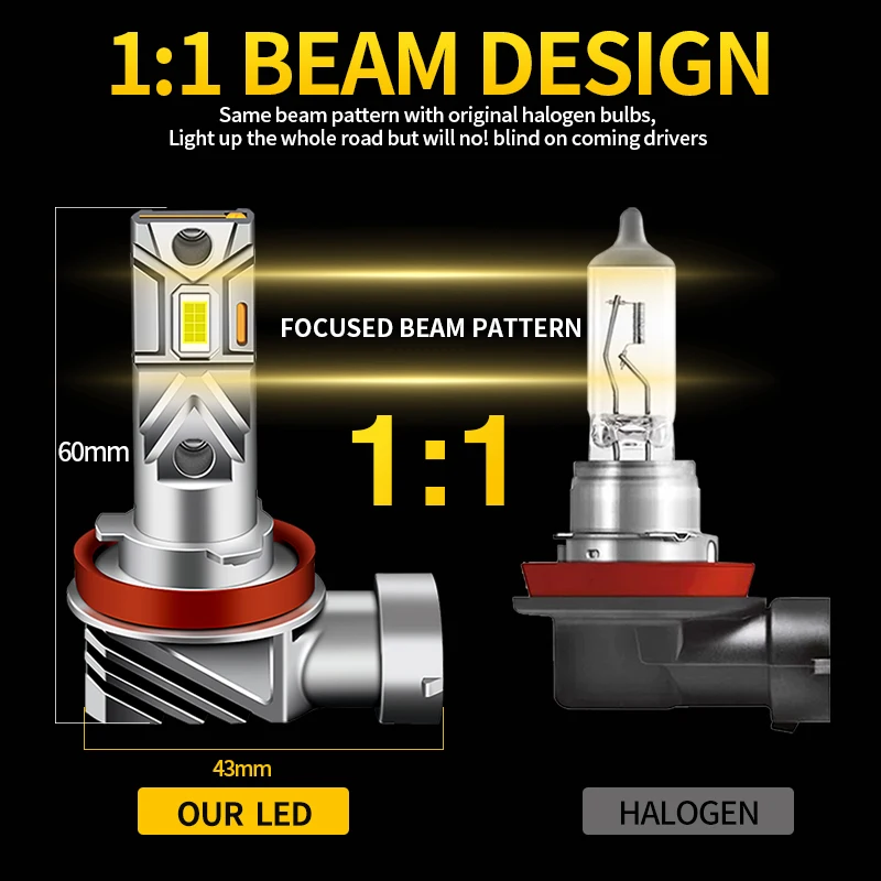2PCS CANbus H11 LED Headlight Bulb 60W 20000LM High Low Foglight For Nissan Altima 2007-2018 2008 2009 2010 2011 2012 2013 2014 view 2