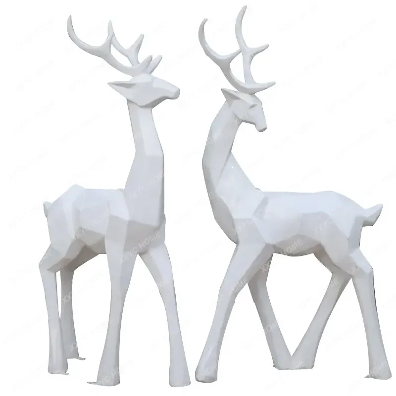 Outdoor Geometry Sika Deer Sculpture Sales Office Park Landscape Sketch Simulation Wht Community Lawn Decoration Ornaments