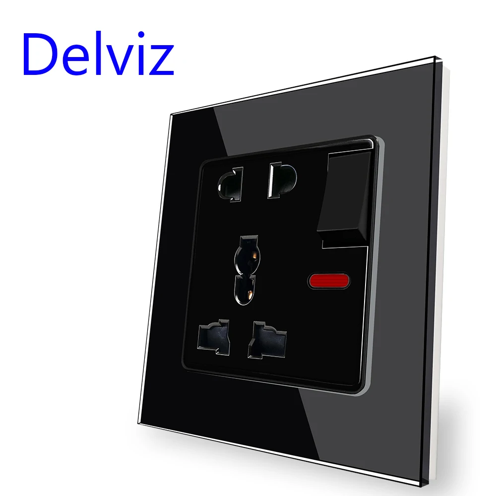 Delviz 13A Universal Socket, Tempered glass Panel,AC 110-250V,No logo, UK Standard Power Outlet, Wall Socket with switch control