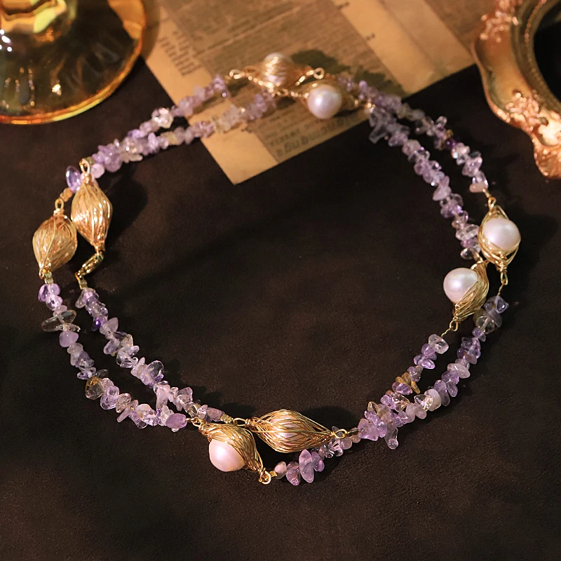 

Натуральный пресноводный жемчуг, аметист, стерлинговое серебро, ожерелье с крючками для ушей, роскошный дизайн, женский комплект ювелирных изделий, аксессуары GS0208