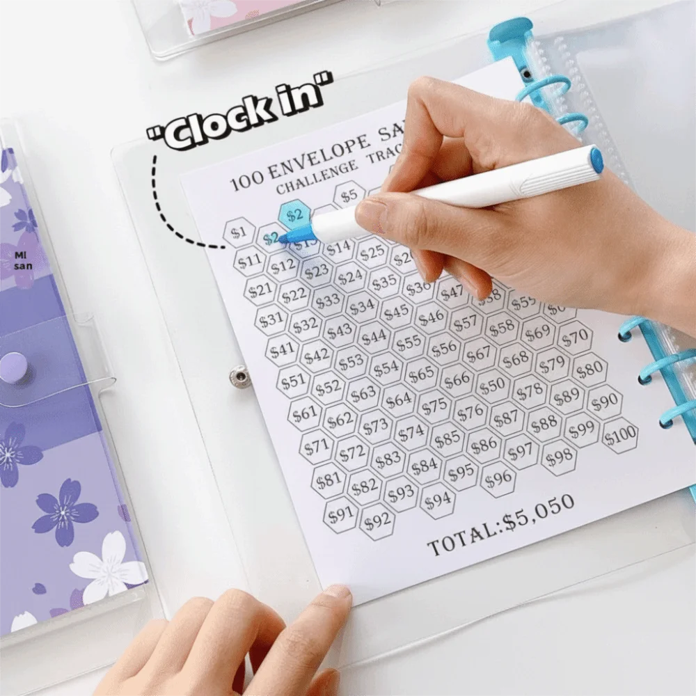 الإدارة المالية 100 مغلف توفير التحدي توفير المال فضفاضة ورقة الموثق A5 المجلدات الميزانية مجموعة PVC 100 المغلف