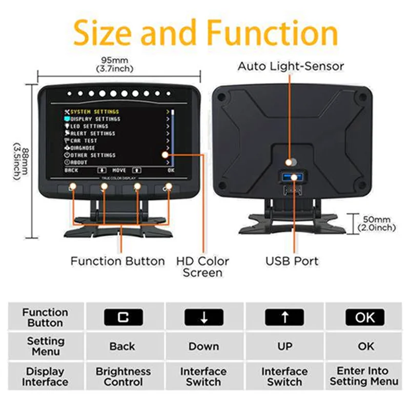 Obd2 HUD مقياس متر X50 Pro لوحة القيادة الرقمية الكمبيوتر متعددة الوظائف السيارات عرض درجة حرارة زيت المبرد توربو دفعة #6